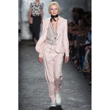 Pink 2 Pieces Sets Womens Business Suits Formal OL Ladies Elegant Pant Suits Long Sleeve Female Trouser Suit Office Uniform