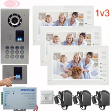 SUNFLOWERVDP Video Intercom Kit For A Private House Camera Doorbell Fingerprint/Code Unlock 7” Wired Video Intercom System 1v3