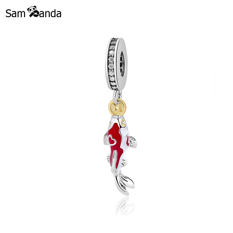 

Charms Sterling Silver 925 Fit Pandora Bracelet Original Good Fortune Carp Gold Beads Necklace Jewelry