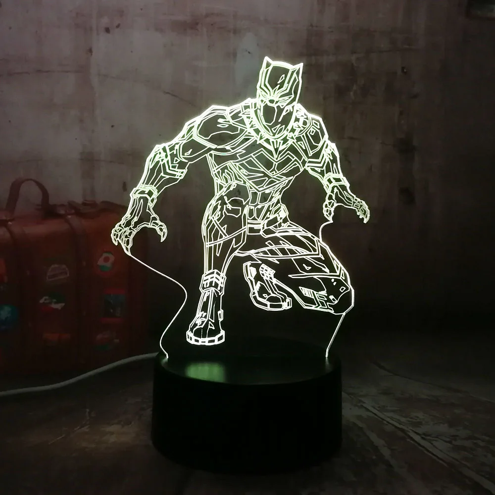 Крутой черный пантера герой комиксов Marvel 3D светодиодный Ночник светильник RGB 7