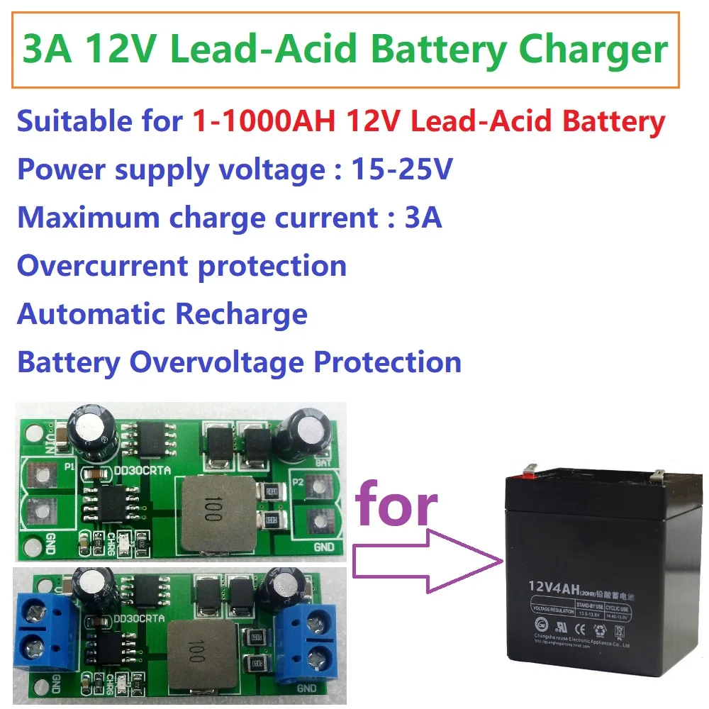 

3A 12V 1-1000AH Lead-Acid Battery accumulator storage cell Charger Charging for UPS Car Solar motorcycles electric road vehicle
