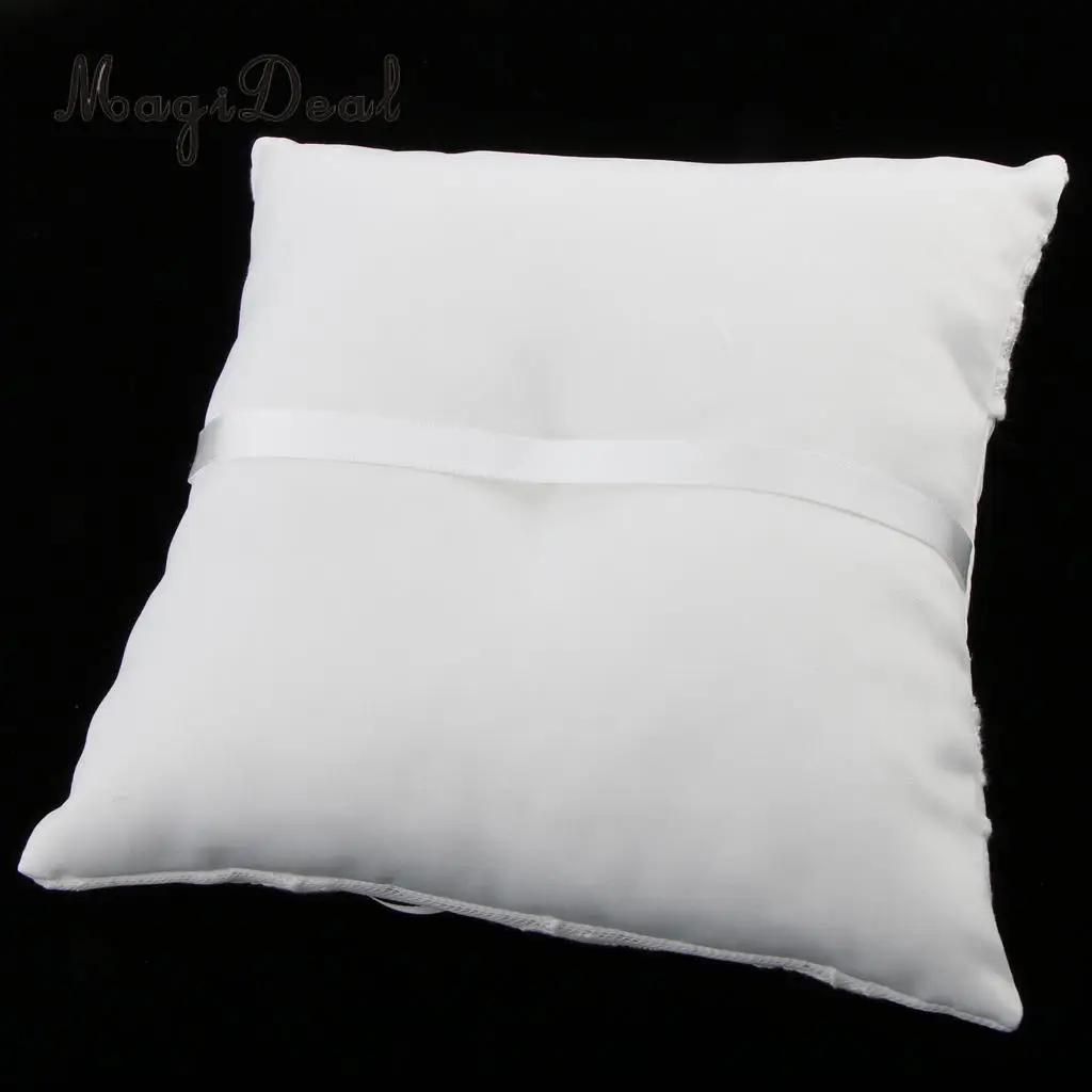 MagiDeal Romantic Wedding Ceremony Party Pearls Lace Ring Pillow Cushion Bearer Ring Display Holder White 20 x 20 cm