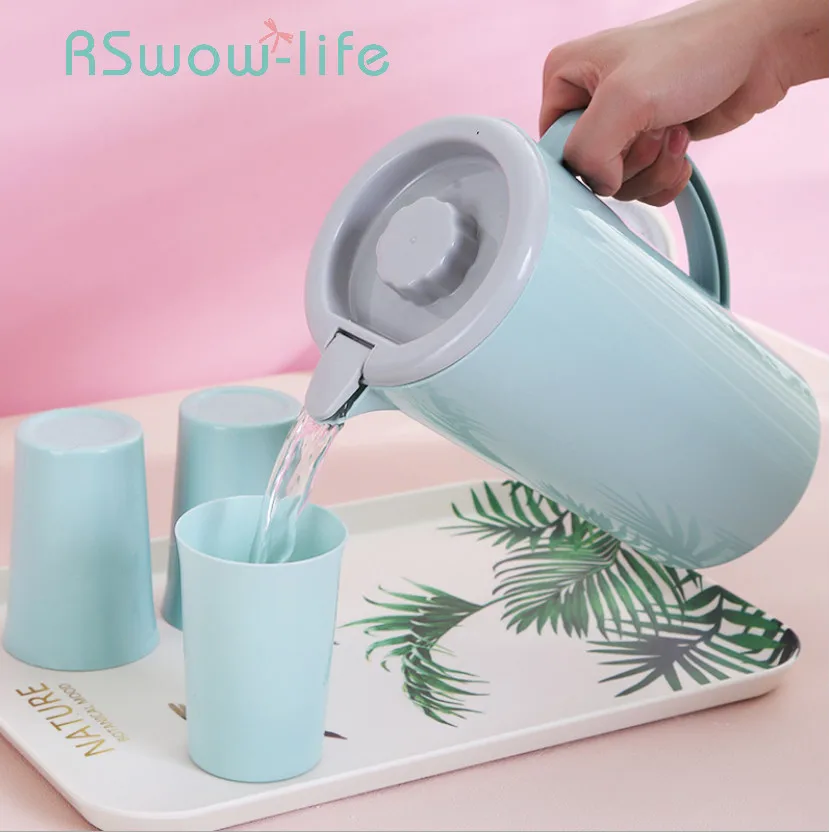 

5Pcs Large Capacity Household Water Cup Plastic Heat Resistant High Temperature Juice Pot White Water Bottle Set Jug For Home
