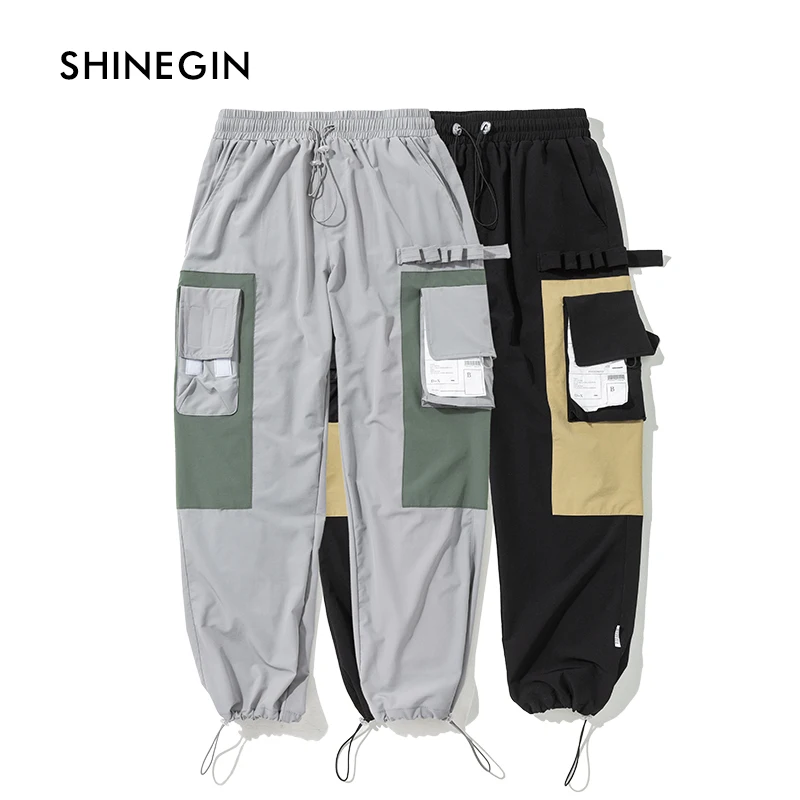 SHINEGIN Harajuku Multi-Pockets trousers men pants quick dry track pants men tactical patchwork pants men pocket trousers 059W