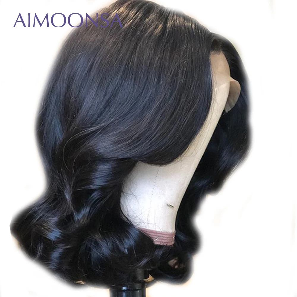 Короткие парики из натуральных волос на шнуровке, парик из прозрачного кружева 13*6, невидимые узлы, черный парик для женщин Remy Aimoonsa