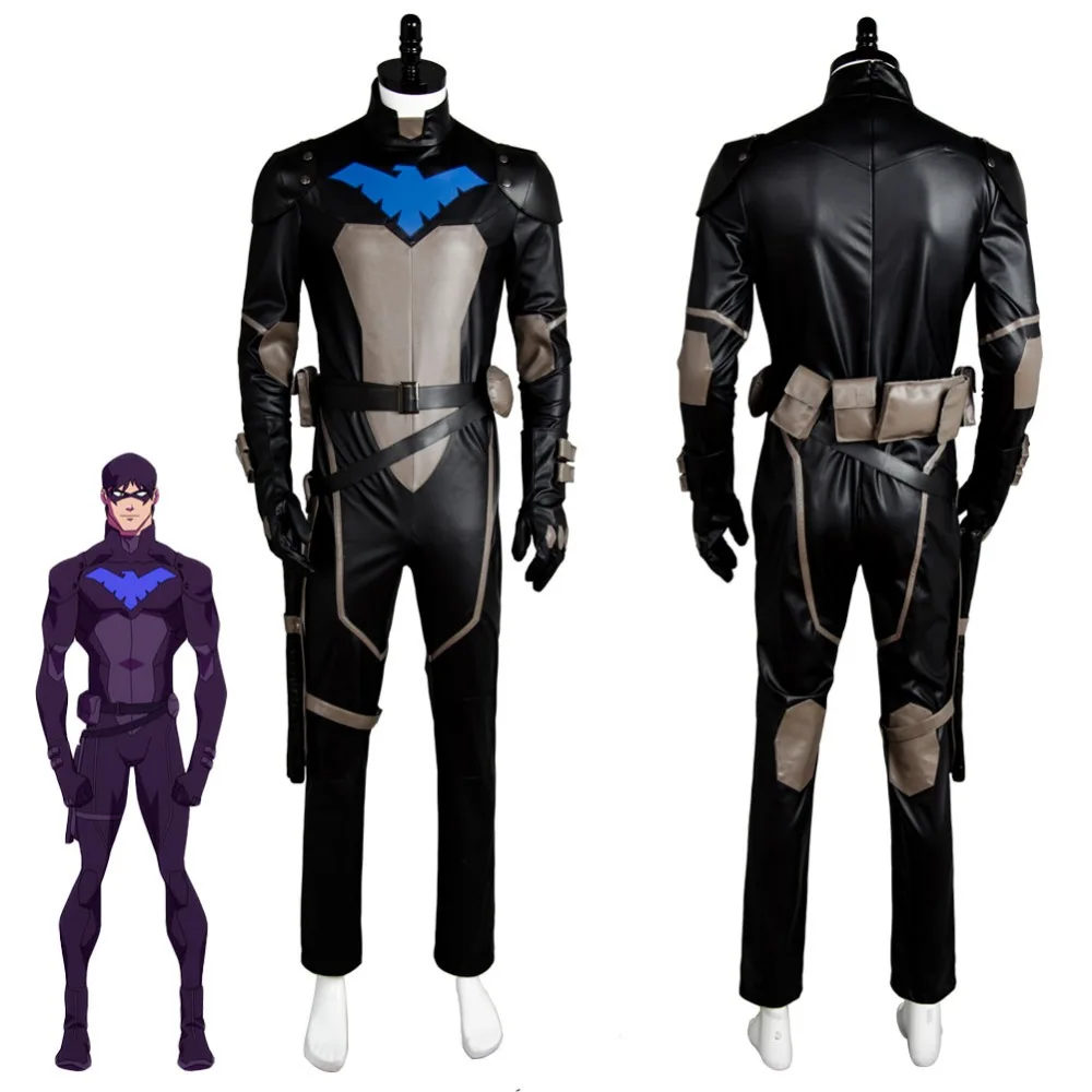 Young Justice S2 Nightwing Робин косплей костюм комбинезон Униформа маска набор для