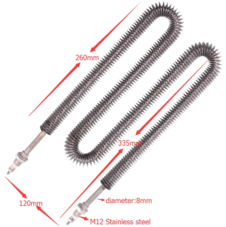 220v 2000w Электрический оребренный трубчатый нагреватель воздуха Нагревательный элемент с M12 нить для активных сопротивлений для цепи переменного тока