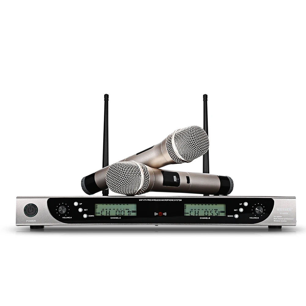 

WEISRE U - 8008 Wireless UHF Microphone System Handheld Mic for Home KTV 2 Channels