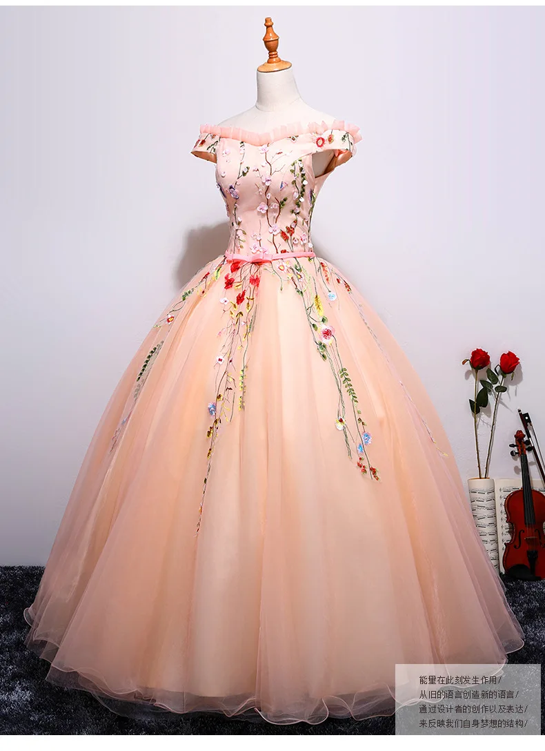 С открытыми плечами Новый Бальные платья Аппликации Элегантные Красивые Vestidos De вечерний для выпускного официальный цветочный Quinceanera kleid