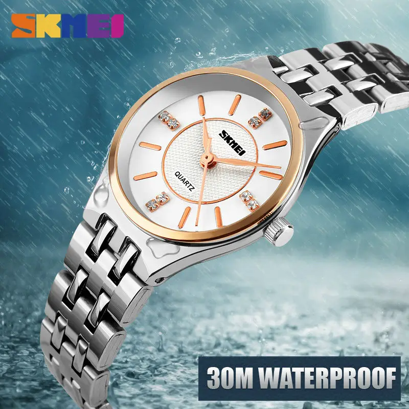 

SKMEI Women Watches Quartz Fashion Casual Dress Stainless Steel Ladies Watch 30M Waterproof Simple Wristwatch Women Famale Clock