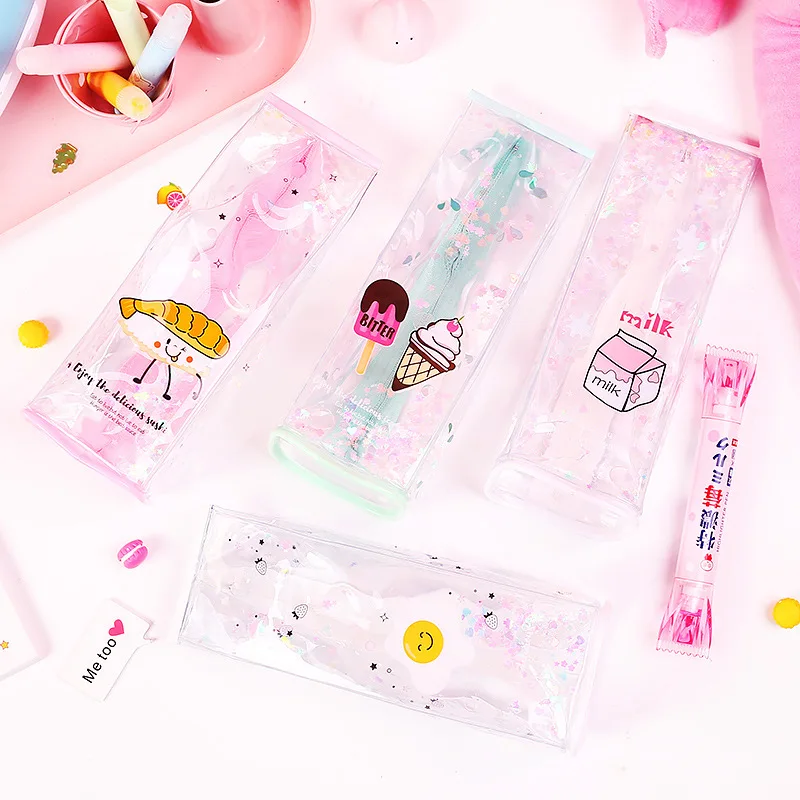 

AAGU 1PC PVC Transparet Pencil Bags Pencil Case Cute Pencil Pouch Stationery Case Pen Case School Supplies Girls Pen Bags
