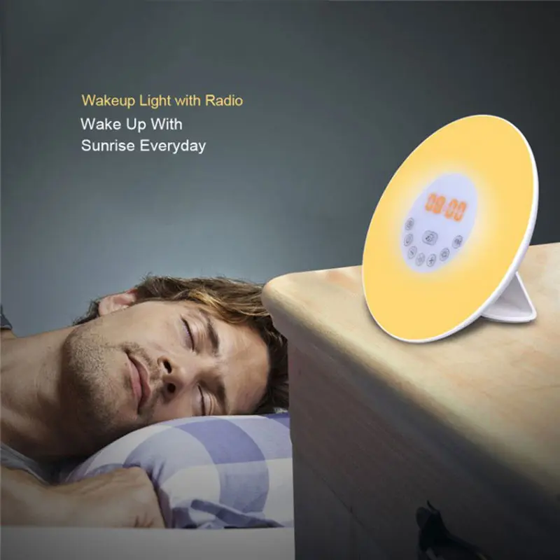 

Wake Up LED Light Sunrise Simulation Lights Alarm Clock Sunset Fading FM Radio Snooze Night Lamp LB88