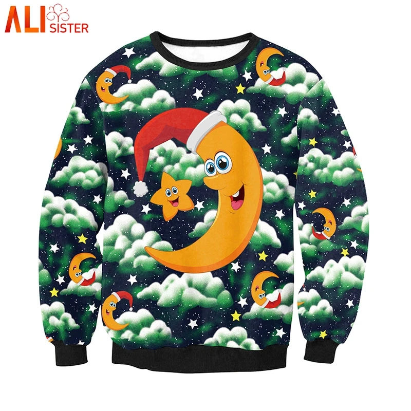 Alisister с длинным рукавом Рождественский пуловер 3d печати Толстовка для мужчин женщин толстовки забавные косплэй одежда для вечерин