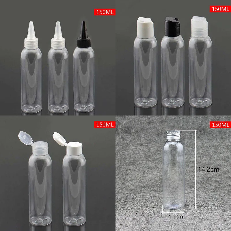 

150ml Plastic Bottle Series Transparent PET Bottles with Pointed/Screw/Flip/Disc Cap Clear Plastic Aluminium Cap Bottles 10/17
