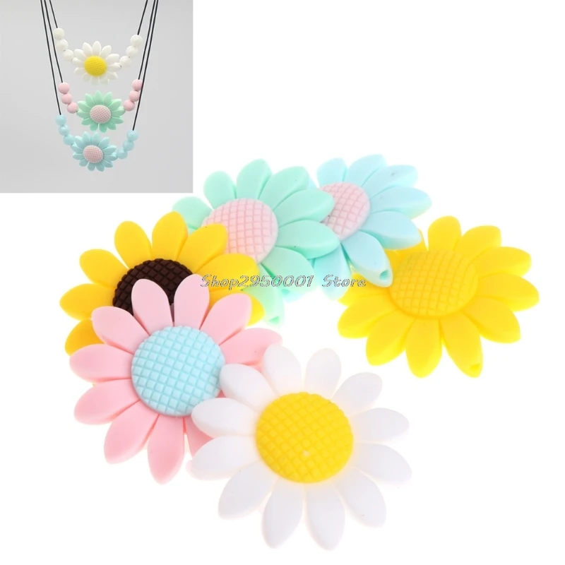 

2017 Silicone Beads Pendant Baby Teether Sunflower DIY Necklace Decor Safety Teething Gift DEC11_30 #A