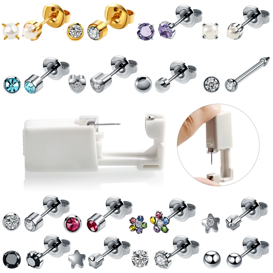 

1PC Disposable Sterile Nose Ear Piercing Unit Cartilage Tragus Helix Piercings Gun Tools Kits Buid-In Ear Studs Earring Jewelry