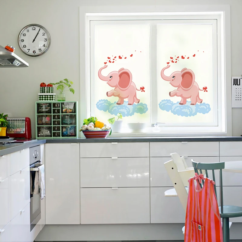 

Custom Static Cling Stained Glass Window Film Frosted & Opaque Privacy Home Decor Digital print Removable BLT347 Lovely Elephant
