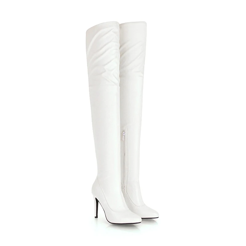 Chaussures Cuir Chaud Femme Kcenid Noir Hauts Bottes En Dames Pu Éclair Sur Taille 33 Noir D'hiver Genou Talons D'équitation blanc Partie Fermeture Le De 48 Grande yYfb7g6