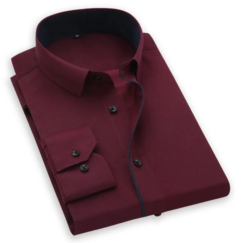 

New Spring 2019 Men Social Dress Shirt Patchwork Placket Formal Pure Color Slim Fit Thin Fashion Business Men Casual Shirts