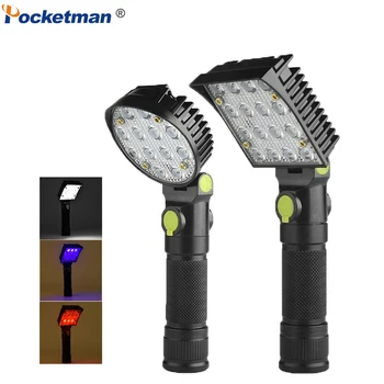 

16 LED Work Light White Red Blue Flashlight Car Repair Work Lamp USB 18650 Built-in Magnet Hook Tent Camping Lantern Torch