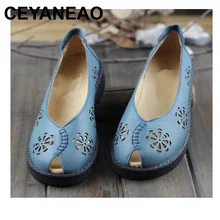 CEYANEAO/Женская обувь женские слипоны с открытым носком на плоской подошве женские мокасины из натуральной кожи открытые женские летние туфли