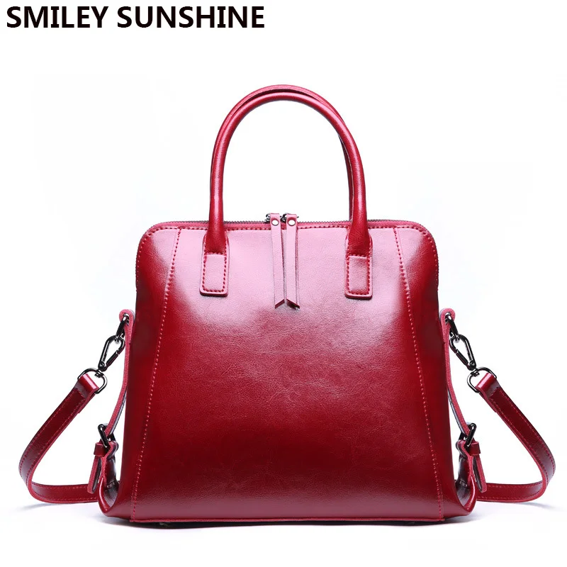 SMILEY SUNSHINE Genuine leather bag Ladies red saffiano women's leather handbags luxury famous brand designer tote hand bags new