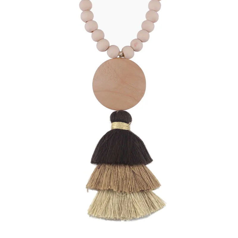 Персонализированное деревянное ожерелье с кисточкой новая трендовая монограмма пустая богемная подвеска с длинной кисточкой ожерелье для женщин ювелирные изделия