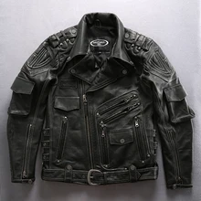 Новые мужские Мотоциклетные Куртки из натуральной кожи, винтажные дизайнерские толстые пальто из воловьей кожи, мужские куртки размера плюс, DHL