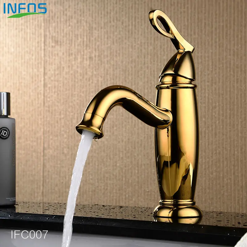 INFOS Classic Wash Basin Tap Bathroom Faucet Antique Brass Sink Mixer Hot and Cold Water Single Handle Deck Mounted IFC007