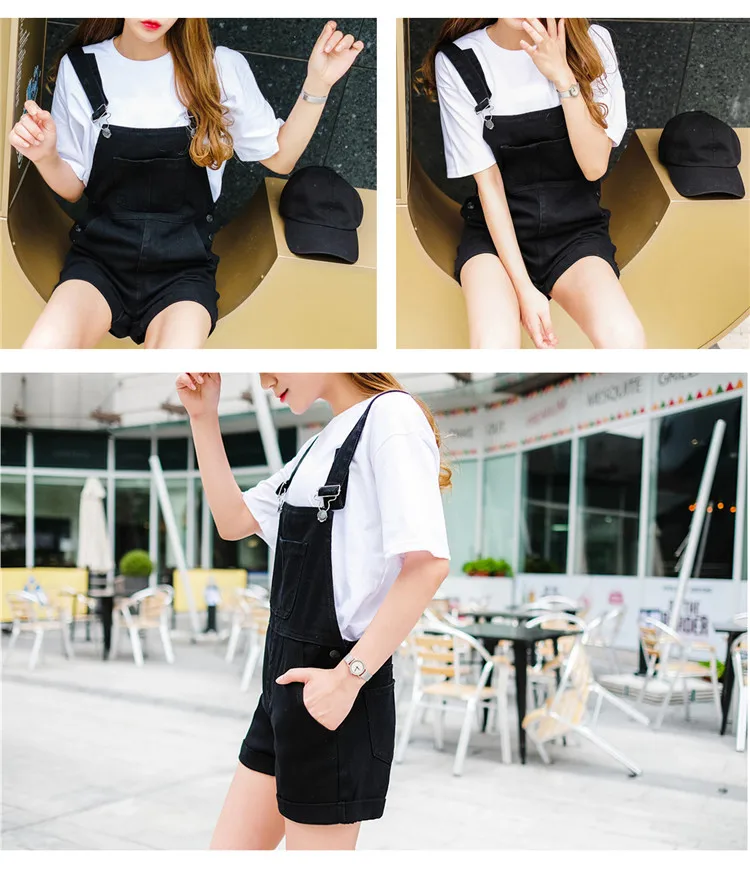 2018 summer large size women's black thin strap shorts fat mm cuff loose Korean plate stretch denim shorts (5)
