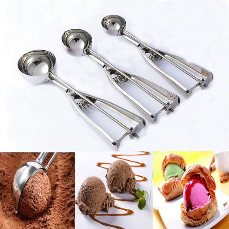 1PCS Ice Cream Scoop Measuring Spoon Long Handled Spoon Stainless Steel