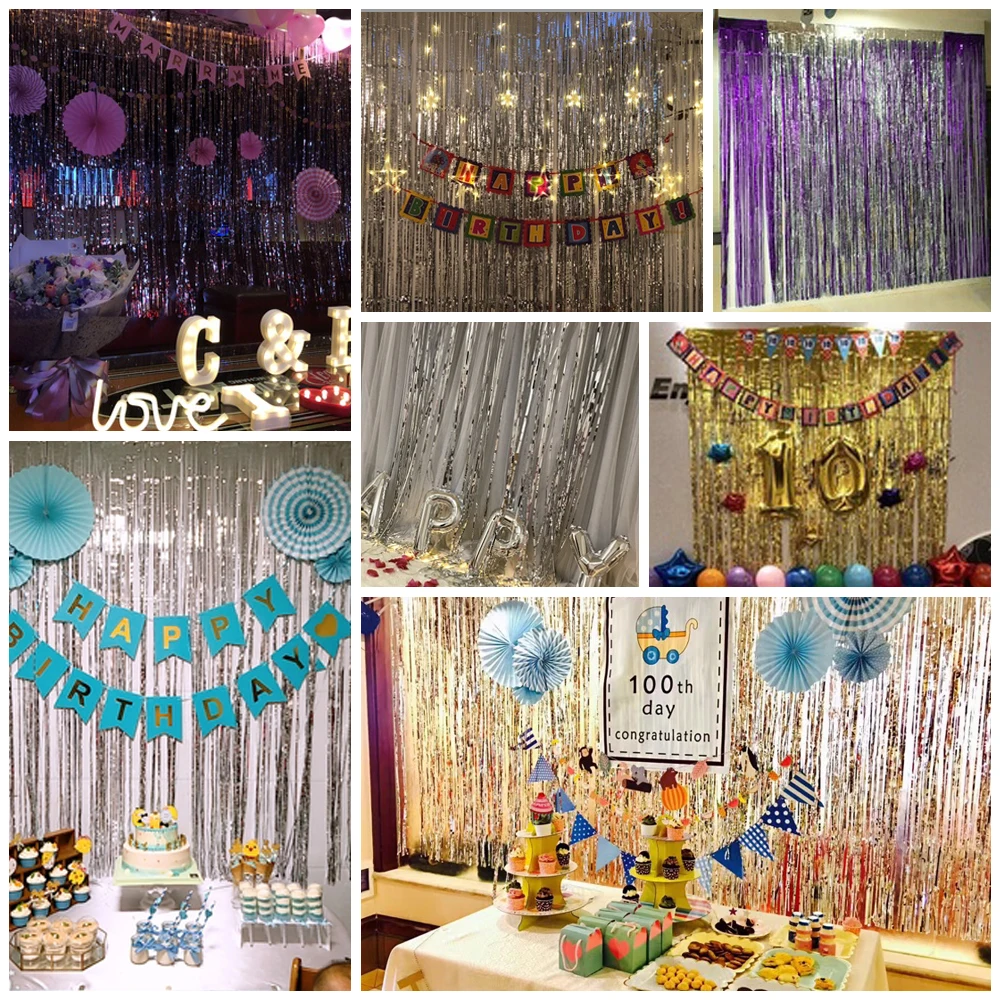 Metallic Foil Fringe Curtain Tinsel Photo Backdrop Party Birthday Wedding Decor