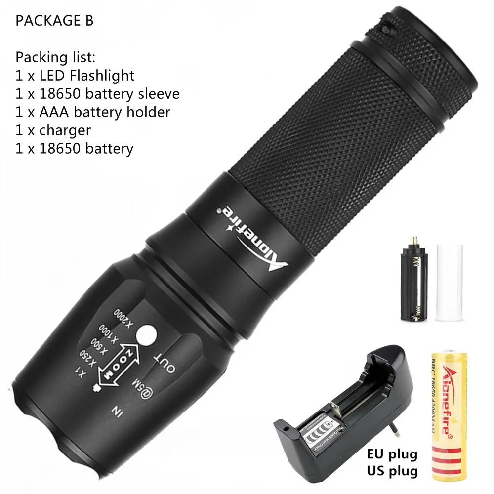 AloneFire X800 CREE Мощный XP-L V6 T6 светодиодный фонарик с зумом 12 Вт супер яркий Troch Home work для 18650 26650 литий-ионный аккумулятор - Испускаемый цвет: Package B