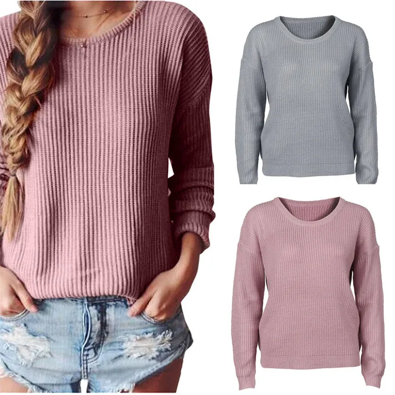 HOT sell sweaters fashion 2018 women Solid Casual Loose Fall Winter Sweater Long Sleeve female Knitted Tops Invierno O09#N (9)