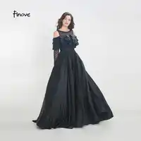 Finove 2019 Neue Abendkleid Lange Vintage Schwarz Chic Rüschen Voll Perlen EINE Linie Bodenlangen Frau Kleid Halloween Party kleid