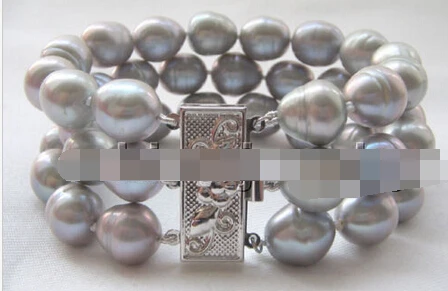 

FREE SHIPPING>>>@@ > 00947 3row natural gray baroque freshwater pearl bracelet