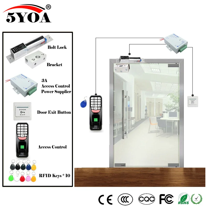 Отпечатков пальцев RFID система контроля доступа комплект деревянные очки дверной комплект+ Магнитный замок+ ID карты Keytab+ источник питания+ кнопка