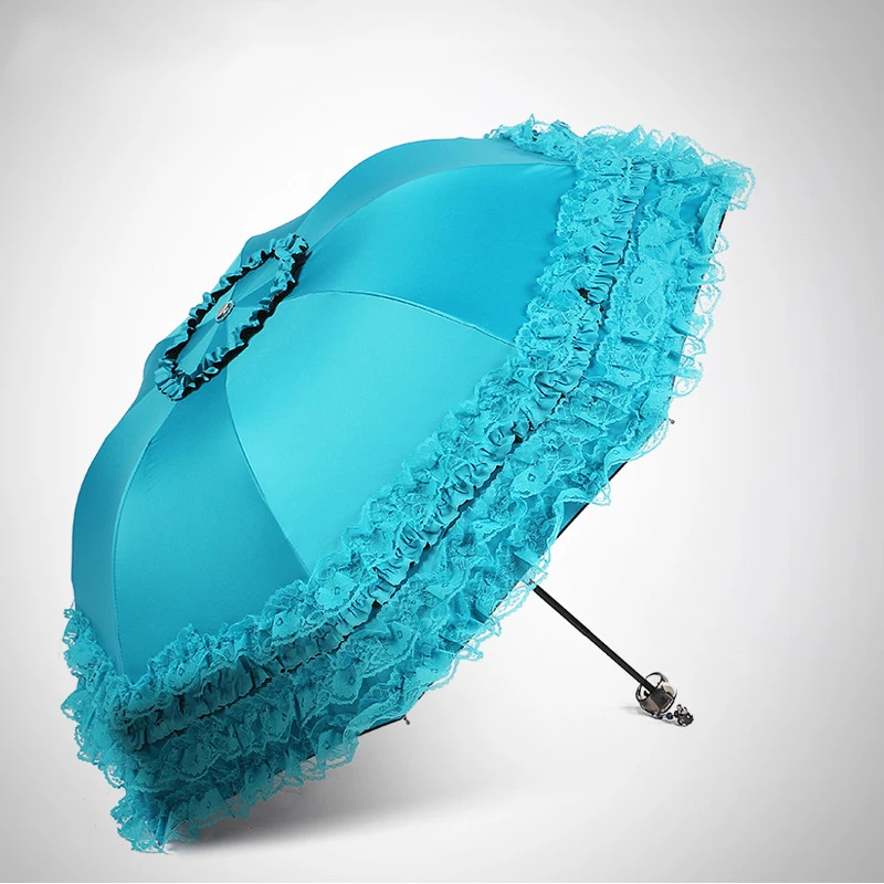 

Lace Flower Double Layer Umbrellas Blue Lace Wedding Parasol Great Gift Girl Umbrella Women Sun Rain Princess Umbrellas