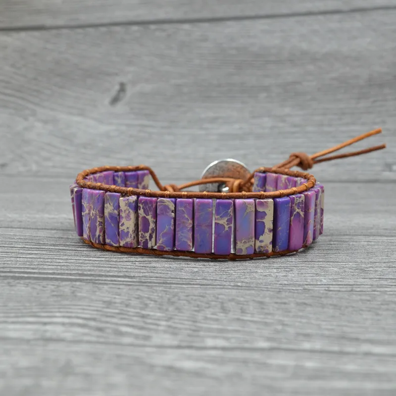 Один слой ручной работы кожа тканые природного regalite камень браслет женская богемный стиль браслет beach resort