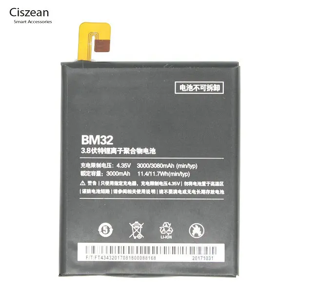 

Ciszean 1x BM32 / BM 32 Phone Replacement Battery For Xiaomi Xiao Mi 4 Mi4 M4 M 4 16GB 64GB 3000mAh Batteria Batterij Batteries