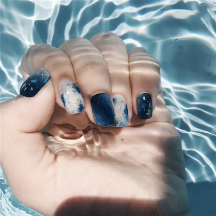 24 шт Искусственные ногти с клеем поддельные ногти с дизайном diy Дизайн ногтей мраморный синий океан smudge искусственные кончики для ногтей накладные ногти