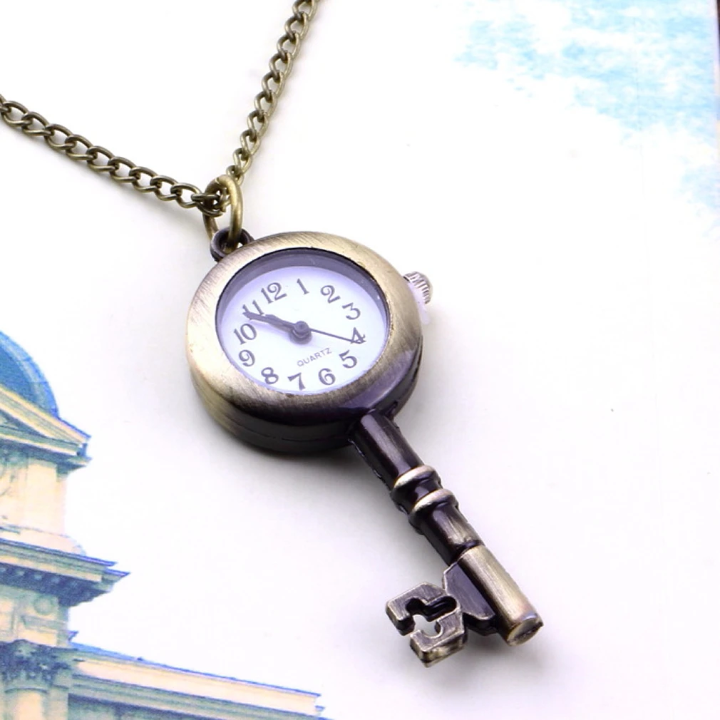 OUTAD 1pcs Unipue Style Key Shaped Watch Bronze Retro Vintage Necklace