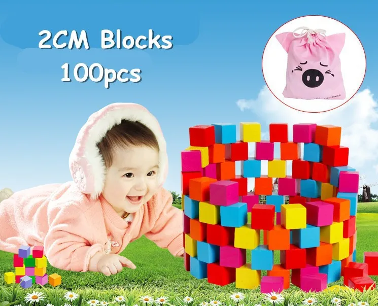 Детские игрушки, 100 шт, квадратные разноцветные строительные блоки, 1,9 см куб, развивающие игрушки маленького размера, блоки, милый мешок со свиньей, подарок