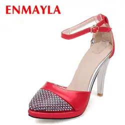 ENMAYLA/летние босоножки на ремешках, женская обувь на высоком каблуке со стразами, женские туфли-лодочки на платформе с тонким каблуком и