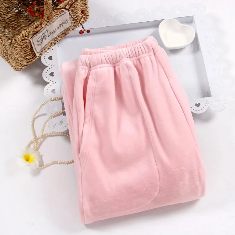 Осень г. Новинка зимы фланелевой кулиской Для женщин спальные брюки для дома, пижамные брюки для девочек детские плотные теплые длинные пижамные штаны 3 вида стилей Q295 - Цвет: pink