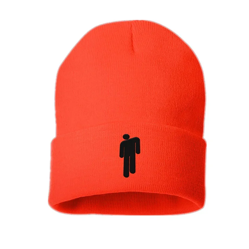 12 цветов Billie Eilish акриловые повседневные шапочки для мужчин и женщин вязаная зимняя шапка с вышивкой для мальчиков и девочек Skullies Bonnet Прямая поставка - Цвет: orange