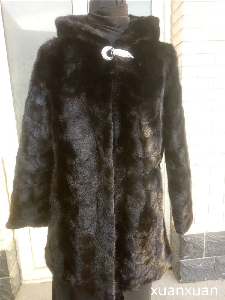 

2018 new women pieces of mink fur coat outwear hooded