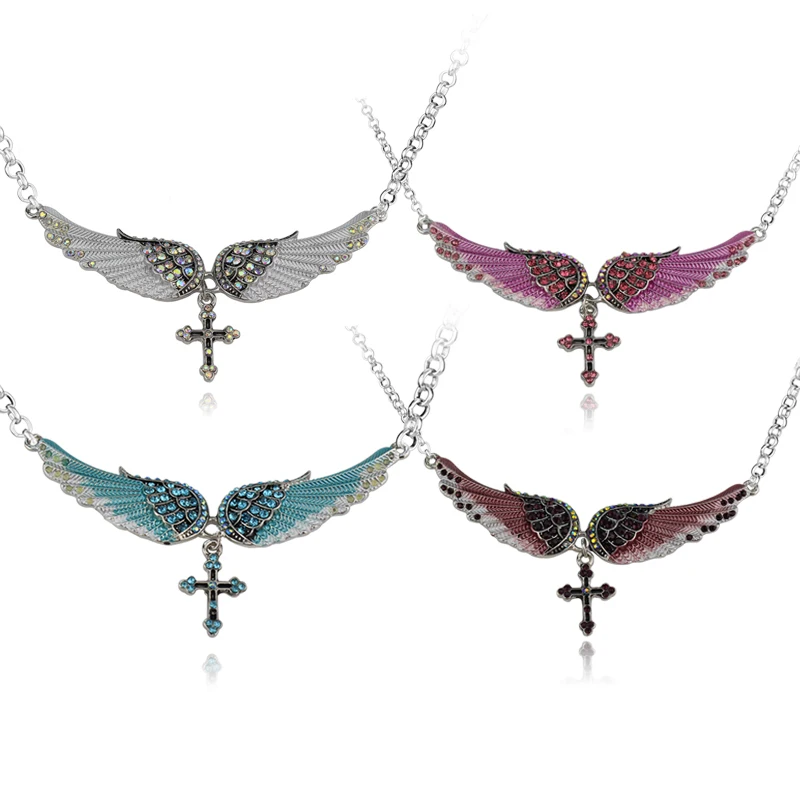 Romantic Style Angel Wing Cross Necklace Women Biker Jewelry Gifts W