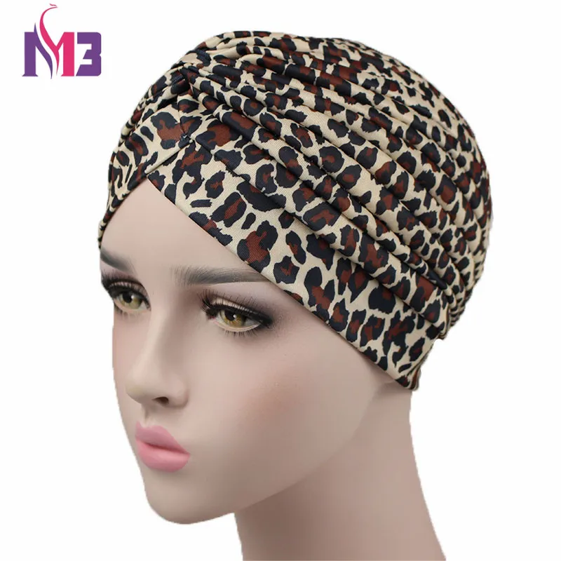 Модные женские Тюрбан Твист Тюрбан с принтом повязка на голову банданы головные уборы для химиотерапии хиджаб тюрбан шляпа аксессуары для волос - Цвет: Beige Leopard