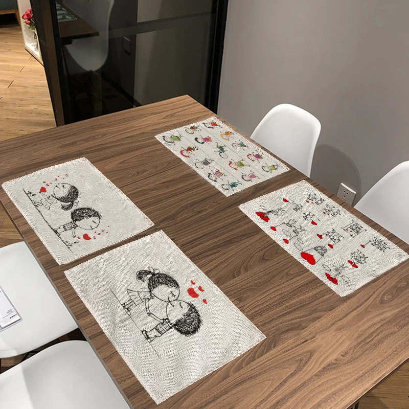 

Cheap Cartoon Children Lovers Placemat Colorful Draw Red Balloon Table Mat Cloud Sun Heart Pattern Dining Hall Decoration Home